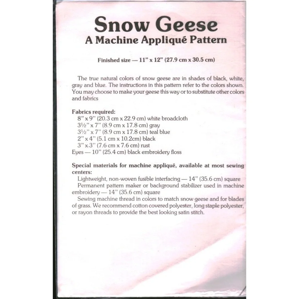 Yours Truly Snow Geese Machine Applique Pattern 3097 Vintage Sewing Instructions - Picture 2 of 2
